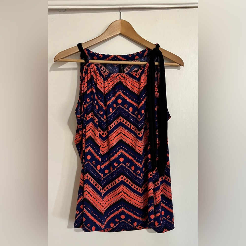 Susan Lawrence Royal Blue and Salmon Pink Sleeveless Tank Top, size Large